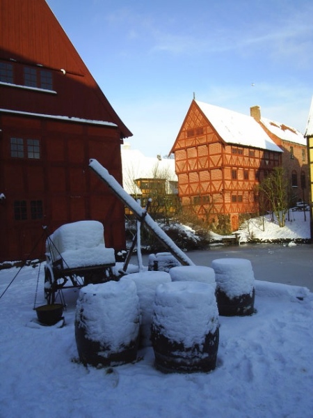 Vinter i "Den Gamle By" i Århus den 23. december 2009. Foto: 23-12-2009